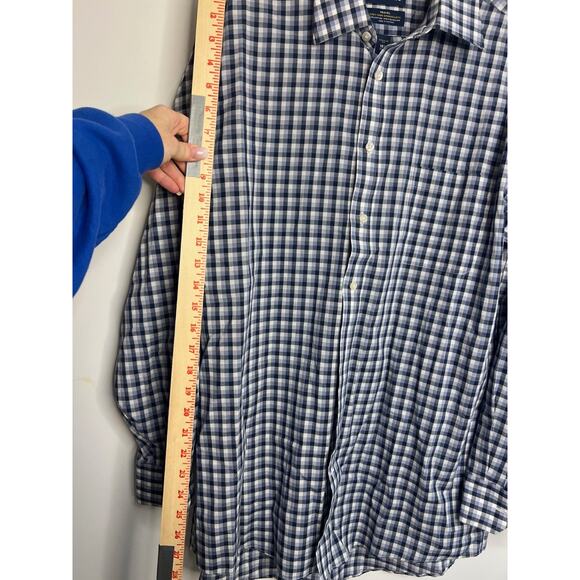 Stafford Travel Shirt Mens 16 1/2 34-35 Easy Care Broadcloth Blue Check - Picture 6 of 7